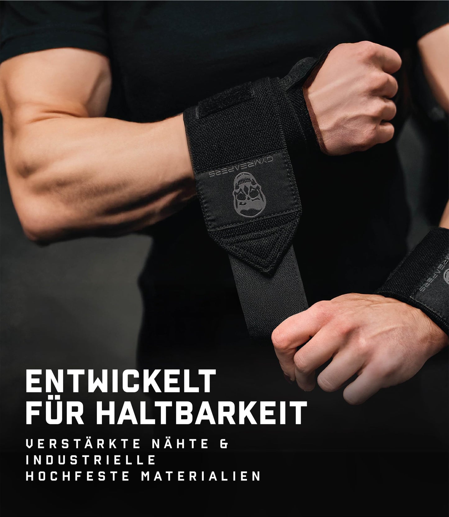 Gymreapers Weightlifting Wrist Wraps (Competition Grade) 18" Professional Quality Wrist Support with Heavy Duty Thumb Loop - Best Wrap for Powerlifting, Strength Training, Bodybuilding (Black/Black, One Size)