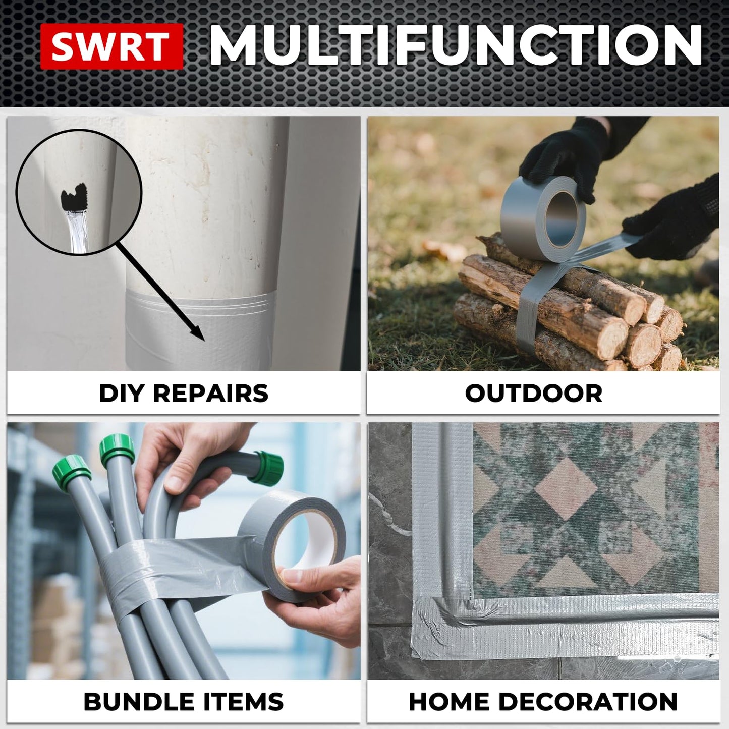 SWRT 9 Mil 10-Pack Silver Heavy Duty Duct Tape Strong Adhesive, 2 in x 30 YD (Total 300YD) Duct Heavy Duty Waterproof All Weather Gray Duct Tape No Residue Sealing & Patching for Indoor&Outdoor Repair