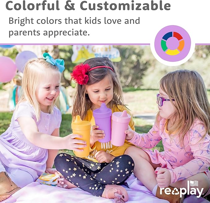 Re-Play Sippy Cups for Toddlers - 10 Oz. Reusable Spill Proof Cups for Kids, Dishwasher/Microwave Safe - Made in USA - Set of 6-3.13" x 6.25" - Fairytale