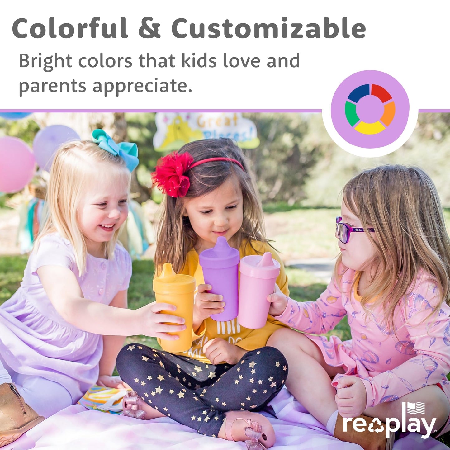 Re-Play Sippy Cups for Toddlers - 10 Oz. Reusable Spill Proof Cups for Kids, Dishwasher/Microwave Safe - Made in USA - Set of 6-3.13" x 6.25" - Meadow