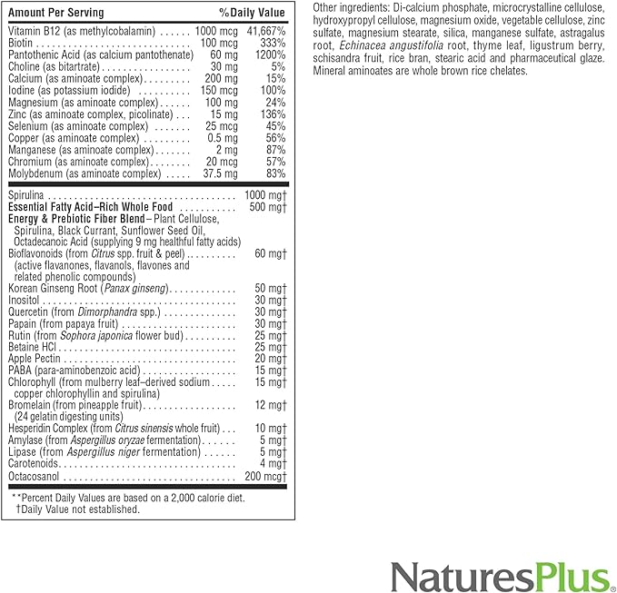 Natures Plus Source of Life No Iron - 180 Mini-Tabs - Multivitamin & Mineral Supplement - Supports Natural Energy & Overall Well-Being - Gluten Free, Vegetarian - 30 Servings