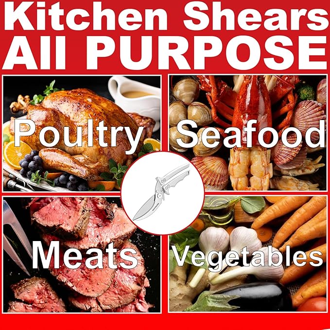 Heavy Duty Poultry Shears - Kitchen Scissors for Food, All Purpose - Chicken & Fish Shears - Easily Separable, Dishwasher Safe (Silver)