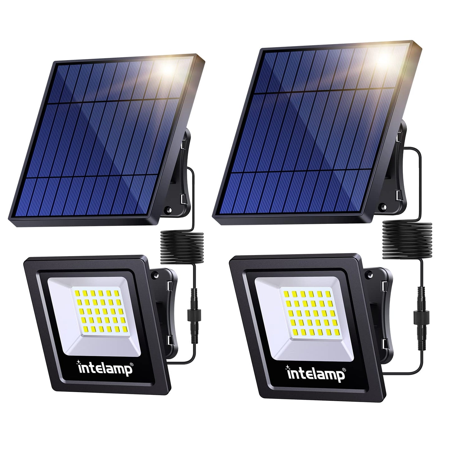 intelamp Solar Flood Lights, 4400mAh, 2 Pack, IP65 Waterproof, Dusk to Dawn, White