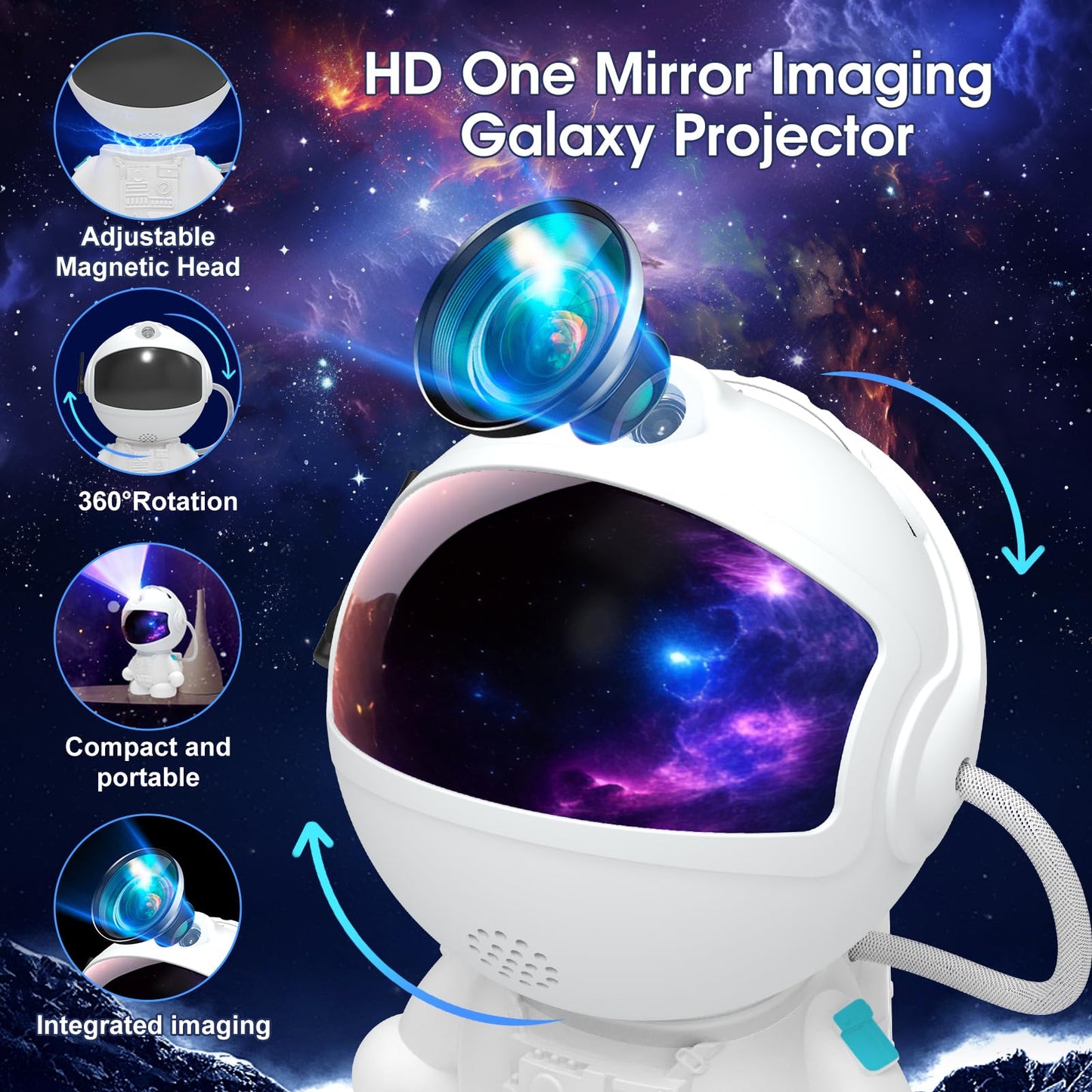 FSSQBFLC Astronaut  tarium Projector, LED Galaxy Lamp, 12 Image Discs, White, Model HT-F05