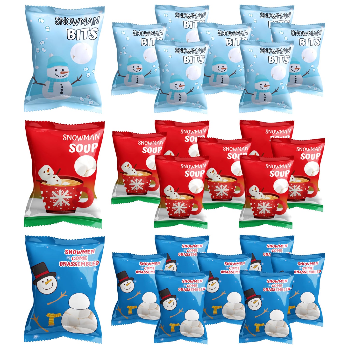 4Es Novelty 24 Packets 3 Assorted Mini Marshmallows - Individually Wrapped Marshmallows Packets for Hot Chocolate & Marshmallows Cocoa Toppers  Vanilla Flavored
