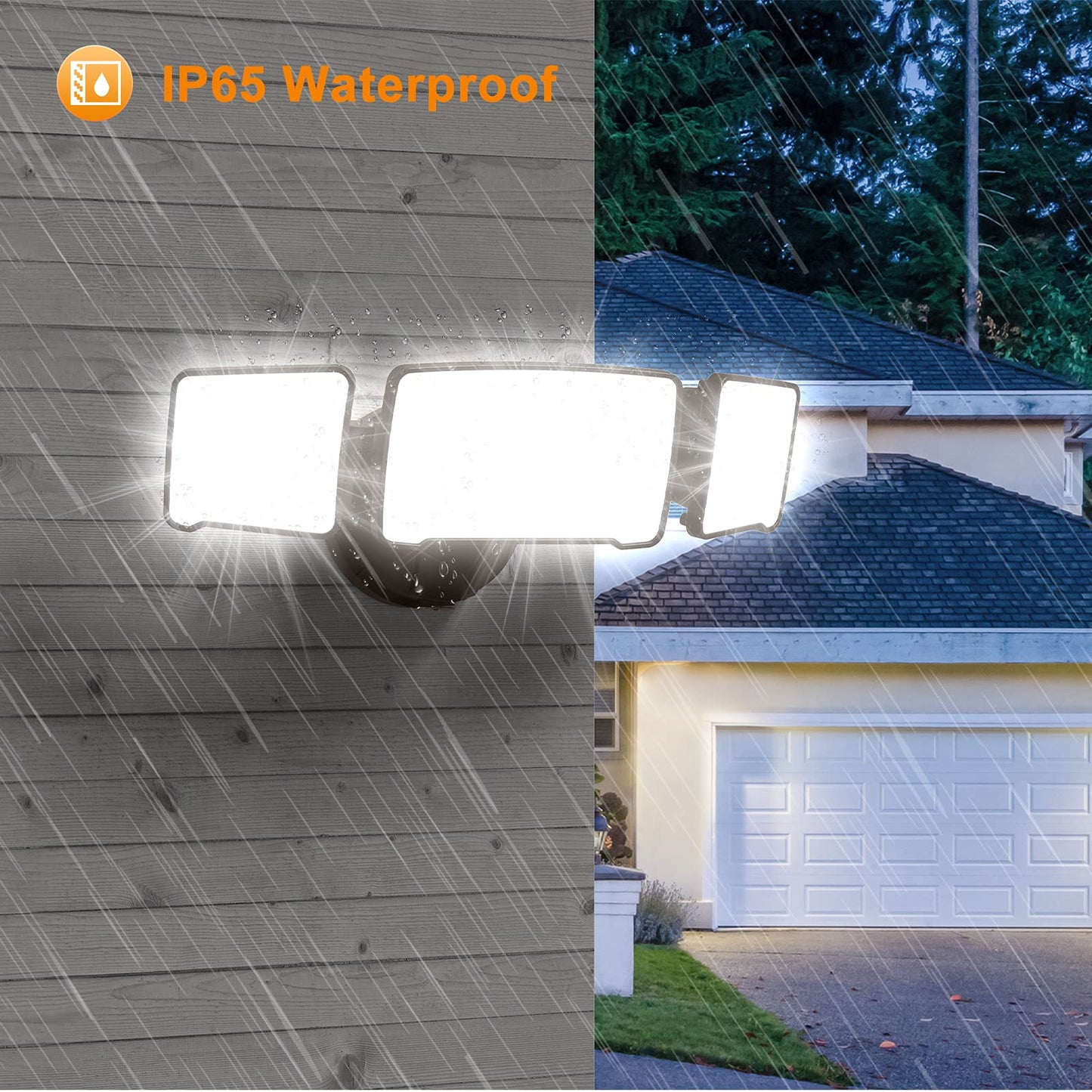 Lepower 3500Lm Dusk To Dawn Led Security Light, 35W Flood Light, 3 Heads, Ip65 Waterproof, Brown, Model Yy02B-Br