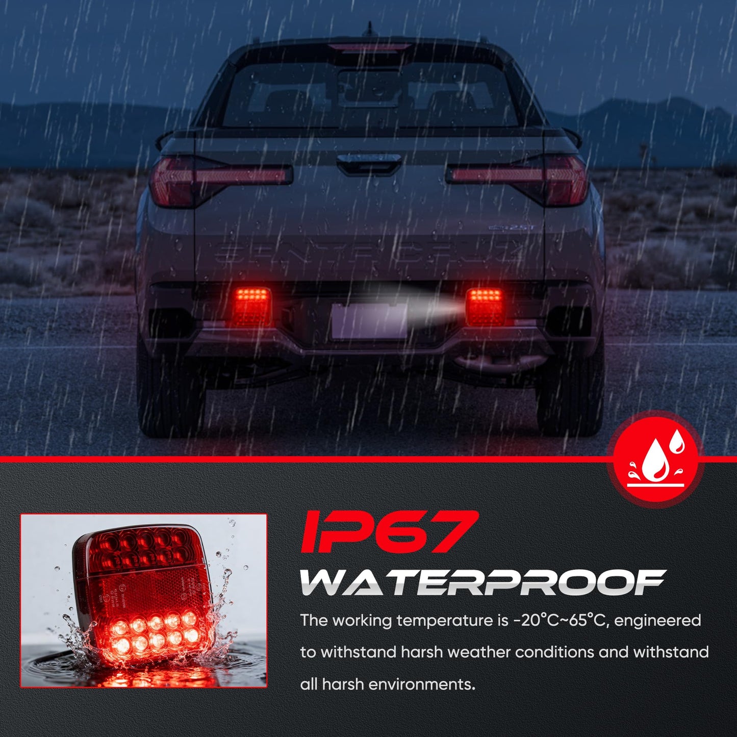 Pleysyncz Wireless Trailer Lights Magnetic  Wireless Tail Lights For Trailer  With 7 Pin Plug  Brake Turn Signal Hazard Warning Light  Ip67 Waterproof  For Truck  Rv  Boat  Tractor (Red)