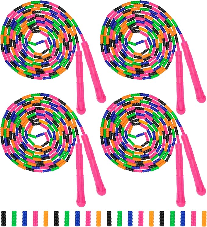 Coolrunner 16 FT Long Jump Rope(4 PACK), Double Dutch Jump Ropes Soft Beaded Skipping for Kids Adults Plastic Segmented Lo...
