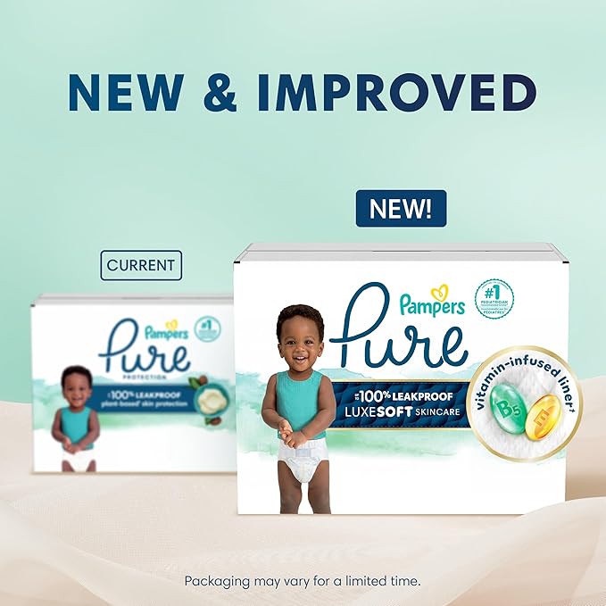 Pampers Pure Protection Baby Diapers, Size 4 (22-37 lbs), 108 Count, Up to 100% Leakproof, Premium Plant-Based Skin Protection, Hypoallergenic Soft Diapers