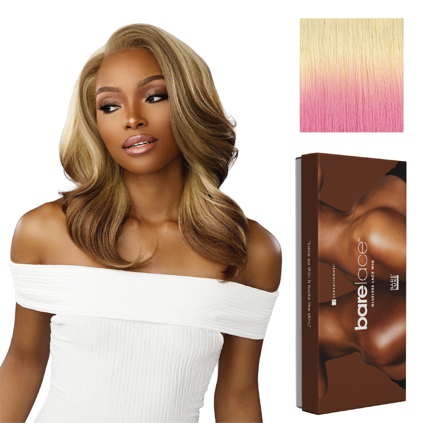 Sensationnel Bare lace 13x6 wigs - unit 14 lacefrontal glueless synthetic 180 degree preplucked hairline (LT613/PINK)