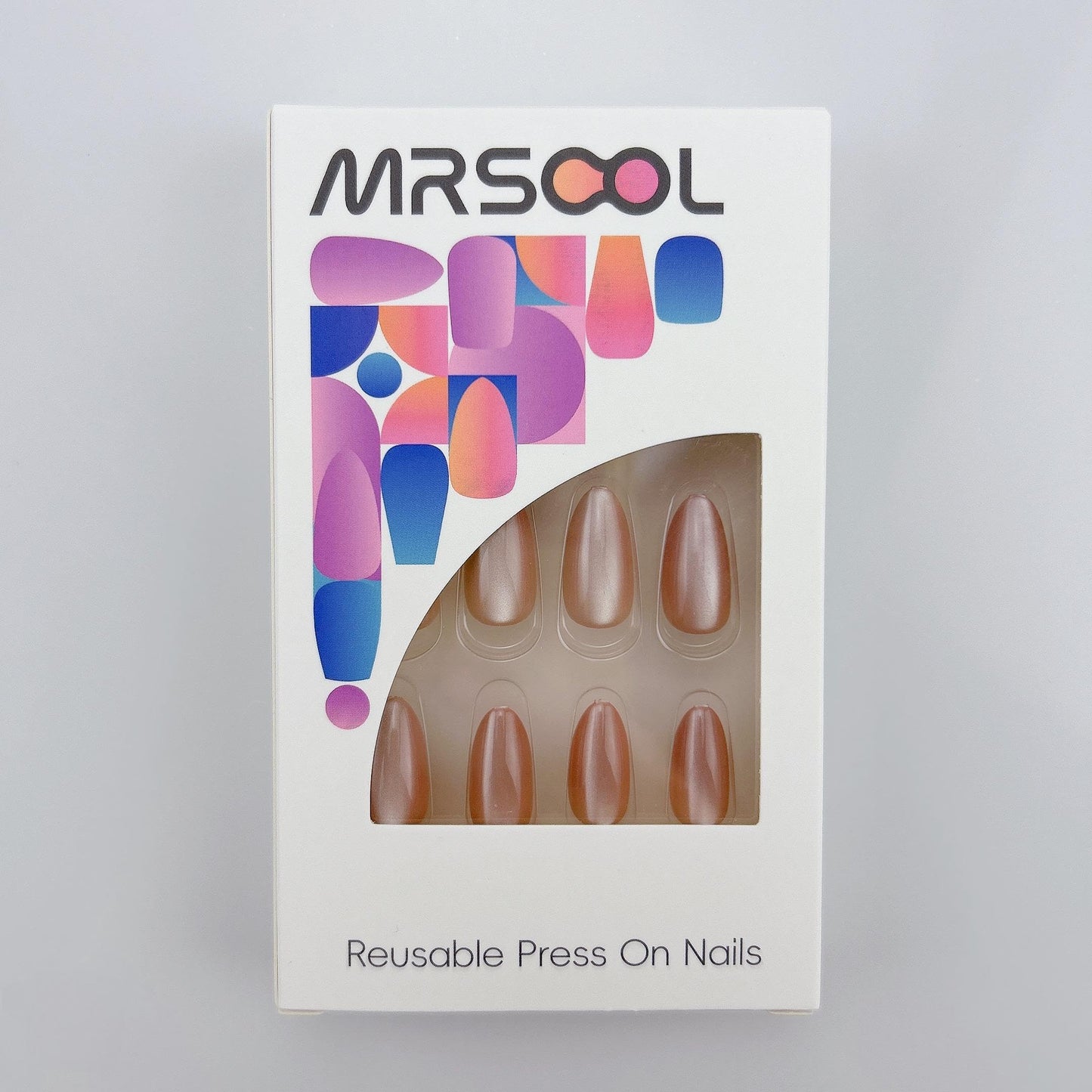 MRSCOL Press on Nails-Shiny Blush Pink, Press on Nails Almond,Short Reusable 16 Sizes - 32 Nail Kit with Glue