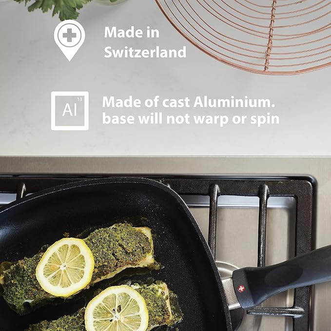Swiss Diamond 4-Piece Set Nonstick Diamond Coated Aluminum W/Lid Casserole Pan & Grill Fry Pan, Dishwasher/Oven Safe Grey