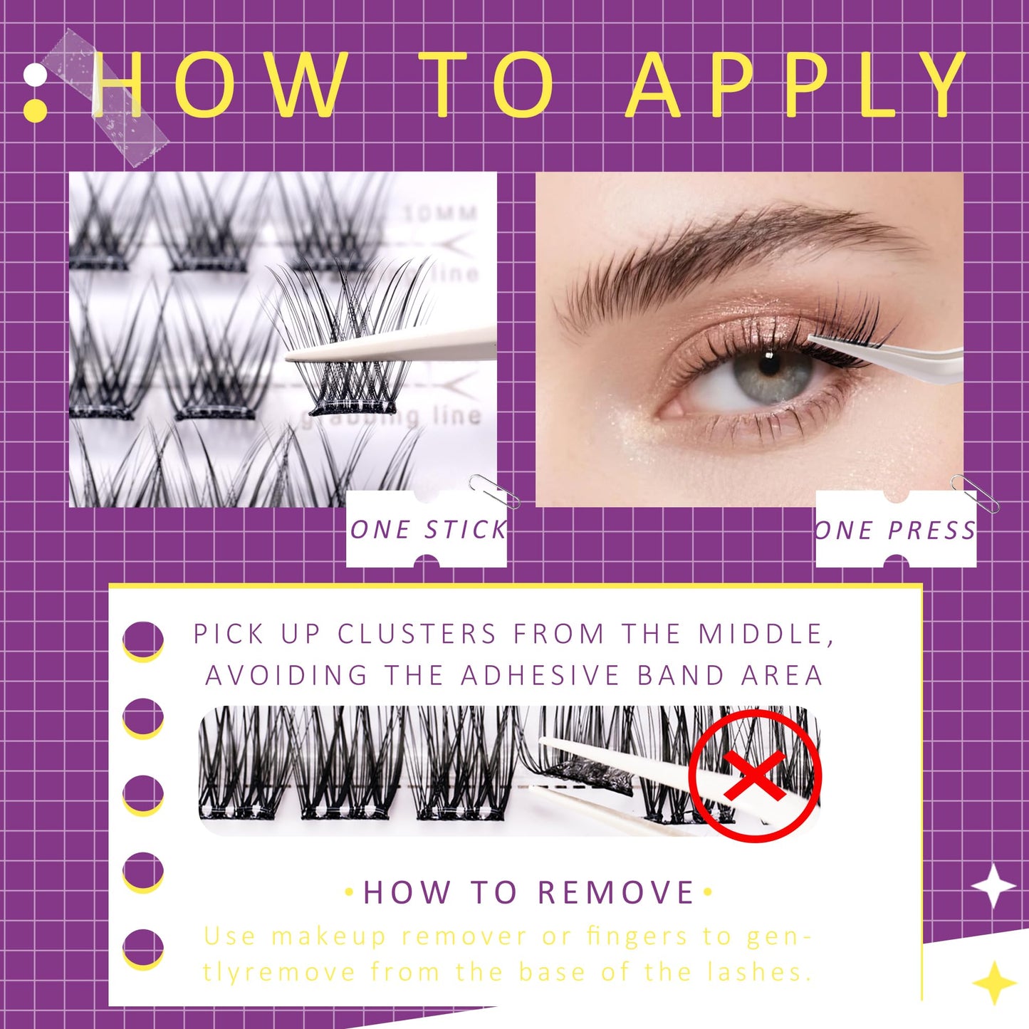 Self Adhesive Eyelashes - EHSZM BEAUTY POP-PRESS manga Lash Clusters No Glue | 3s Easy Apply, 24H Hold No Plastic Feeling/Damage