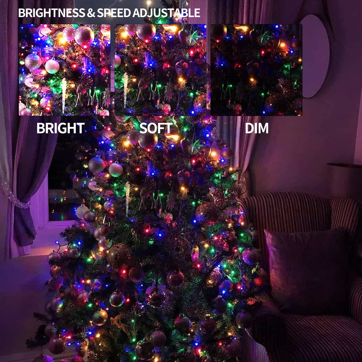 Dazzle Bright RGB String Lights, 66ft 200 LED, Remote & Timer, Indoor Outdoor Christmas Decorations