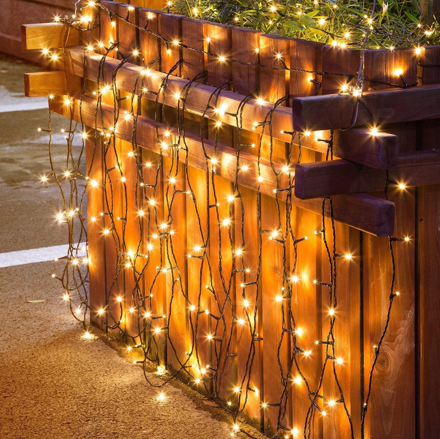 FULLBELL Outdoor Fairy Lights, 33ft 100 LED, Warm White, Extendable, Black Wire, Model FLEDTK10MBW-WW
