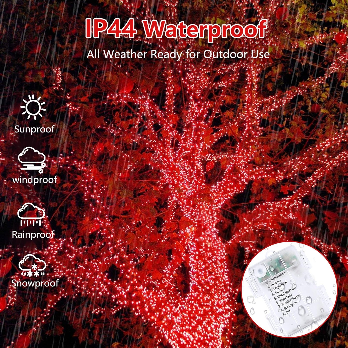 2 Pack Christmas String Lights Battery Operated With Timer  66Ft 200 Led Waterproof Twinkle Lights  8 Modes Fairy Light For Indoor And Outdoor Bedroom Garland Tree Christmas Decorations (Red)