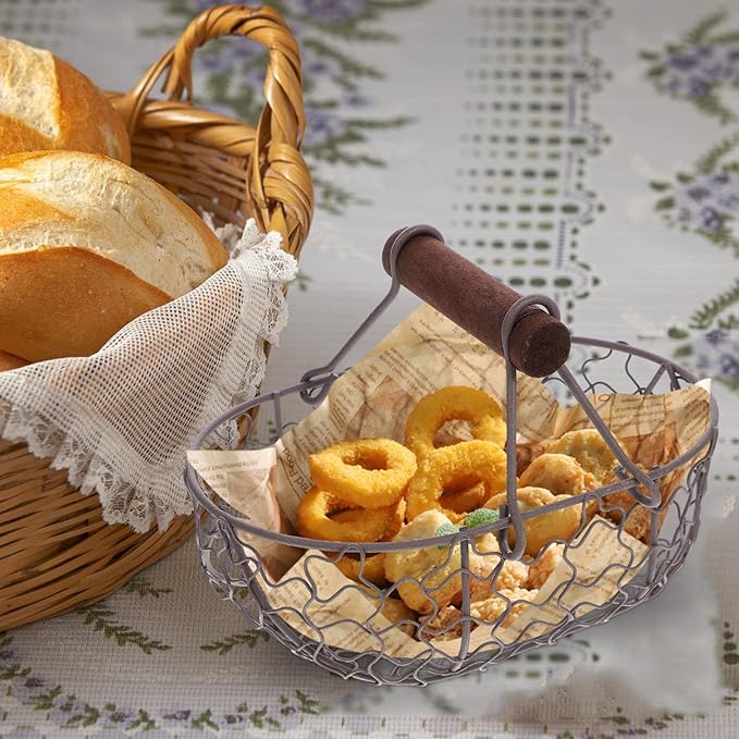Zerodeko Chicken Wire Egg Basket Fruit Basket with Wooden Handle Egg Gathering Basket for Collect Fresh Egg Baskets Countertop Holder Country Primitive Farmhouse Vintage Storage