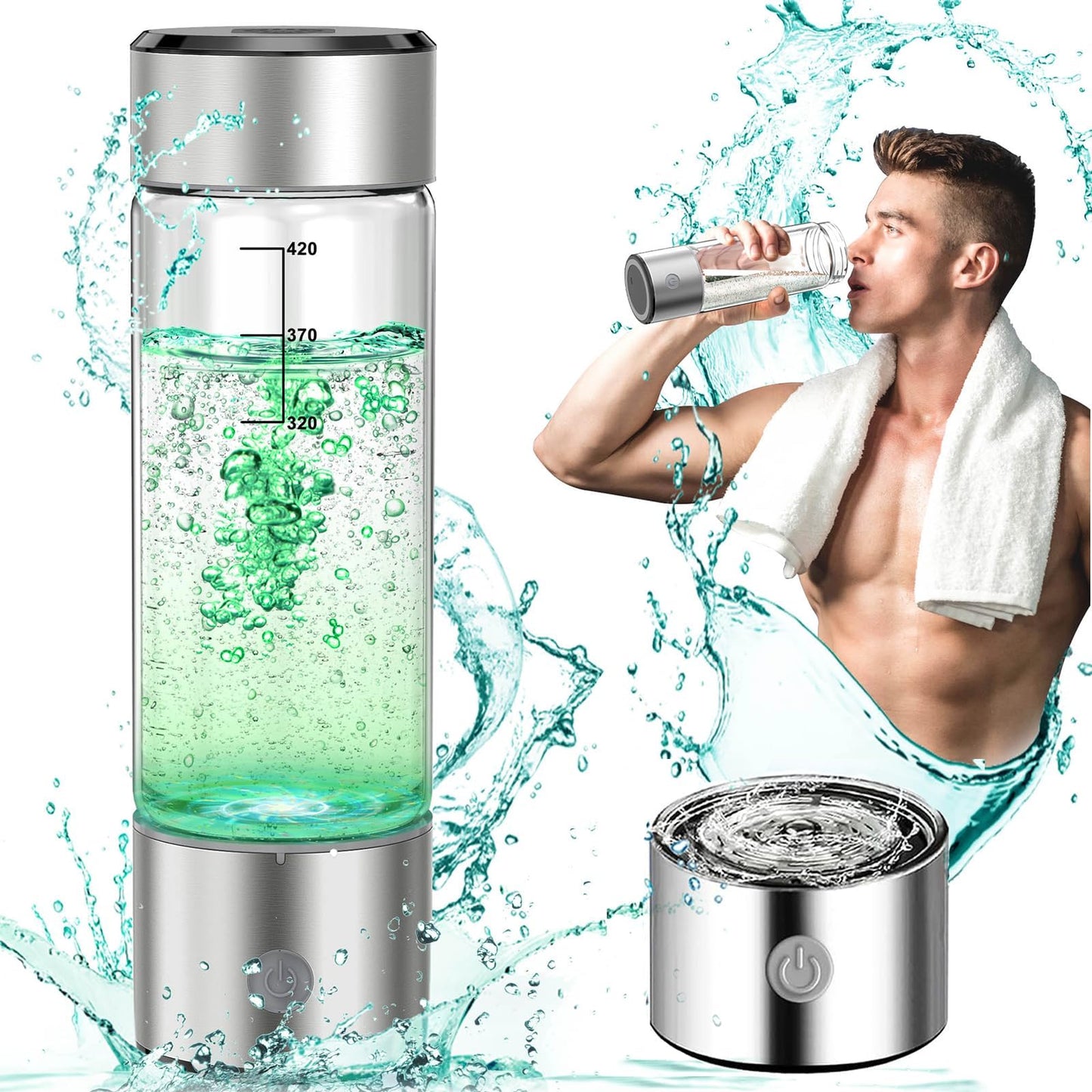 MOVOCA Upgrade 3Min 2000PPB Hydrogen Water Bottle Generator -SPE PEM Tech, 14OZ Portable Hydro Water Bottle Machine, Birthday Xmas Gift for Husband,Wife,Family,Friends,Travel
