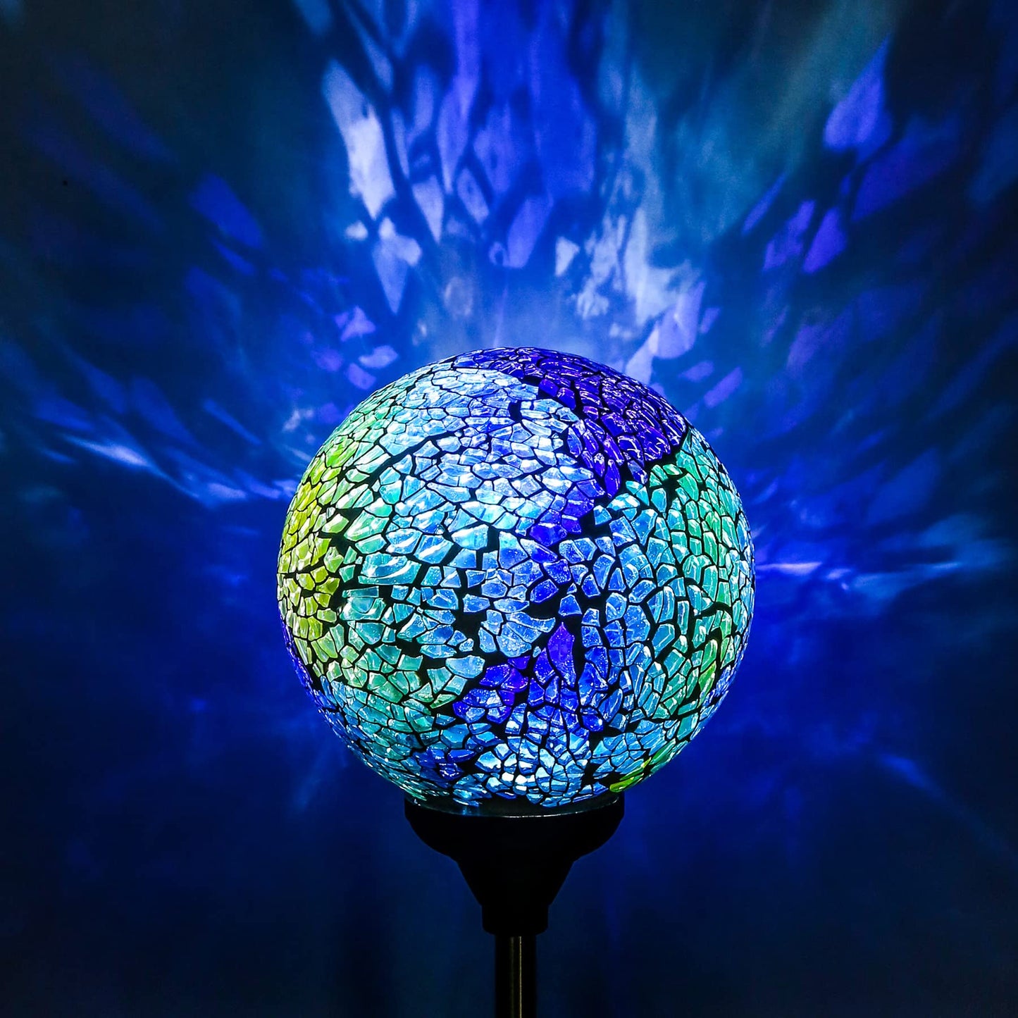 WNP Outdoor Mosaic Solar Light Stake Decor - Waterproof LED Garden Light, Blue Glass Ball