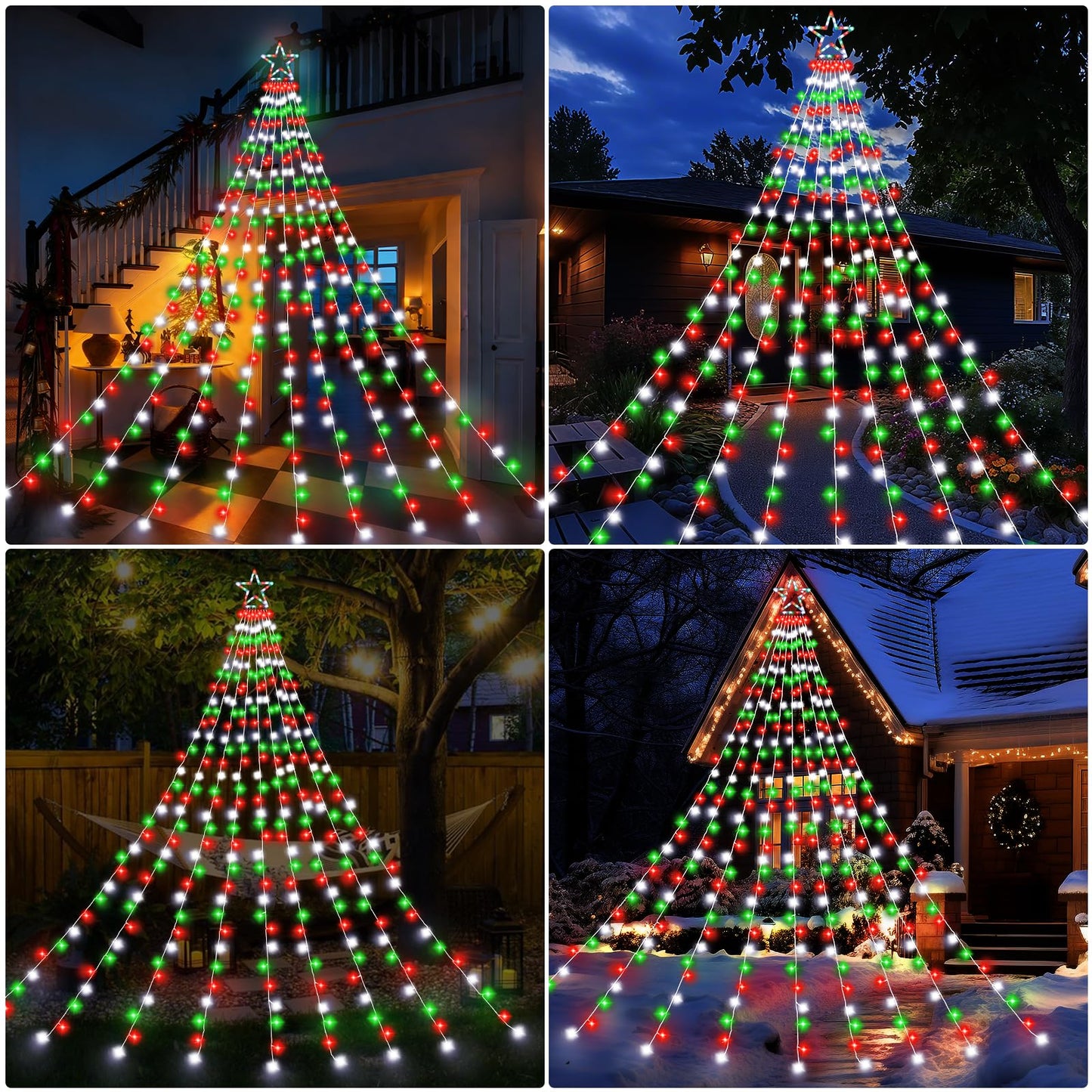 Cerflyer Outdoor Christmas Decorations String Lights  320 Led 11.5 Ft Waterfall Tree Lights With Star Topper 8 Lighting Modes Christmas Light For Indoor Outdoor Yard Home Festival Xmas New Year Decor