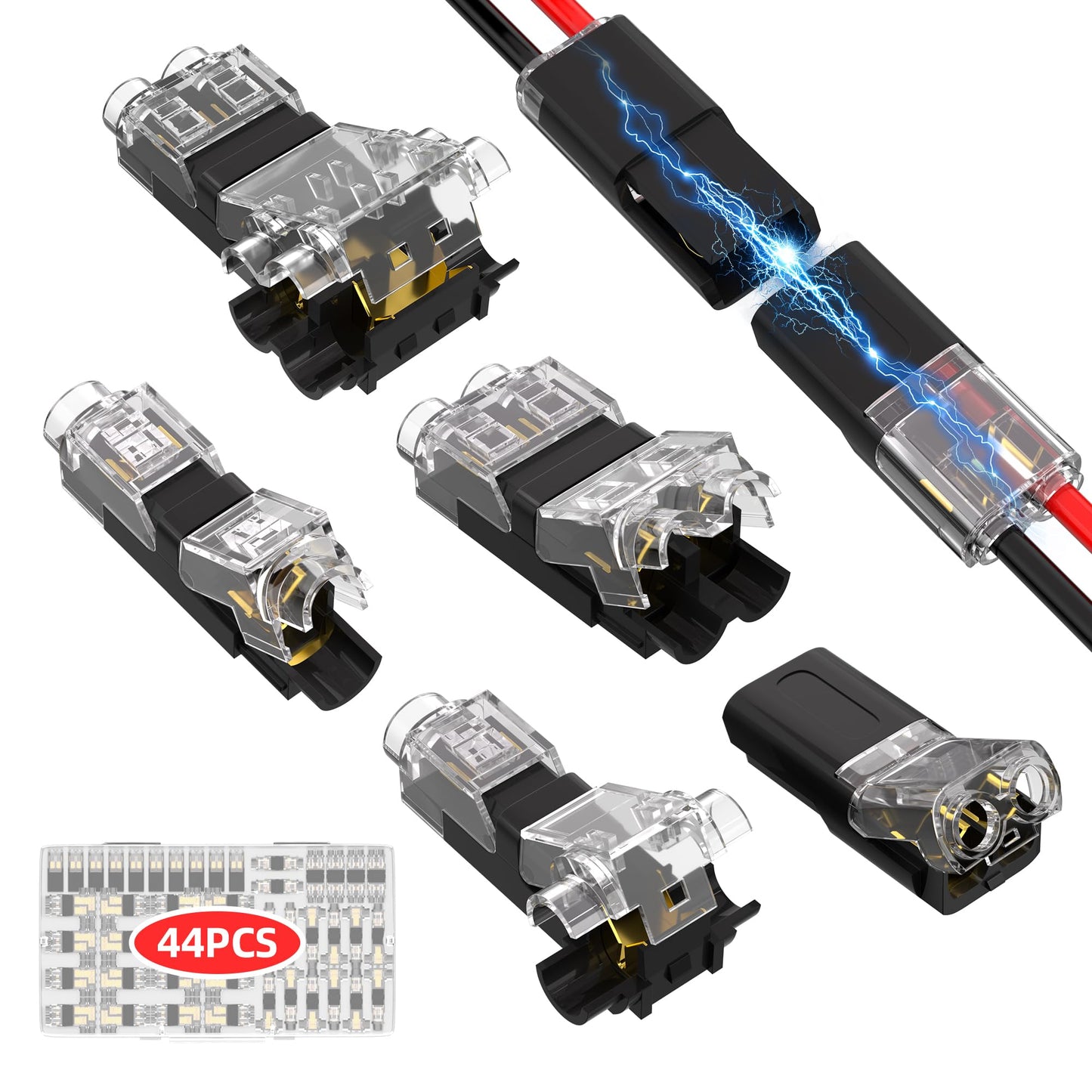 RVBOATPAT 44 PCS Low Voltage Wire Connectors Kit, T Tap & I Tap, 24-20AWG, Black, Model 1+2-44PCS