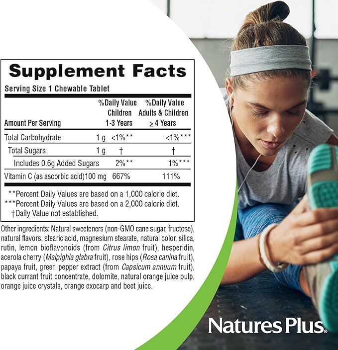 Natures Plus Orange Juice Jr. - Pack of 2, 180 Chewable Tablets - 100 mg Vitamin C - Vegetarian, Gluten Free - 360 Total Servings