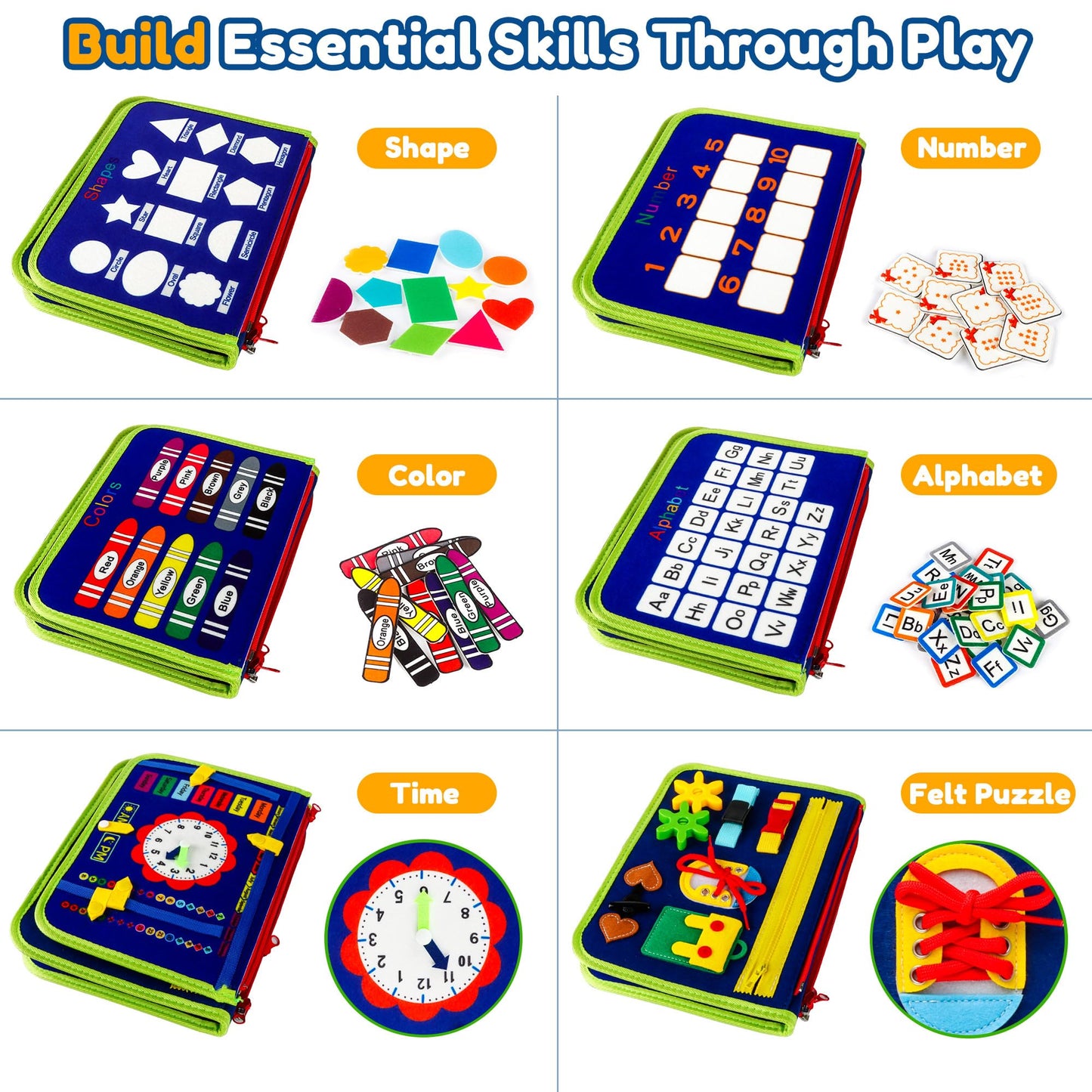Toddler Busy Board Montessori Toys for 1 2 3 4 Year Old Boy Girl Birthday Gift, Sensory Toys for Toddlers Age1-3, Toddler Travel Busy Books for Airplane Car, Educational Preschool Learning Activity