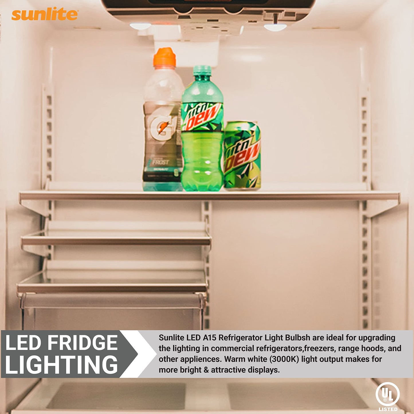 Sunlite Led A15 Refrigerator Light Bulb, 5.5W (40W Equivalent), Dimmable, Frosted, 450 Lumens, 30K Warm White, E26 Base