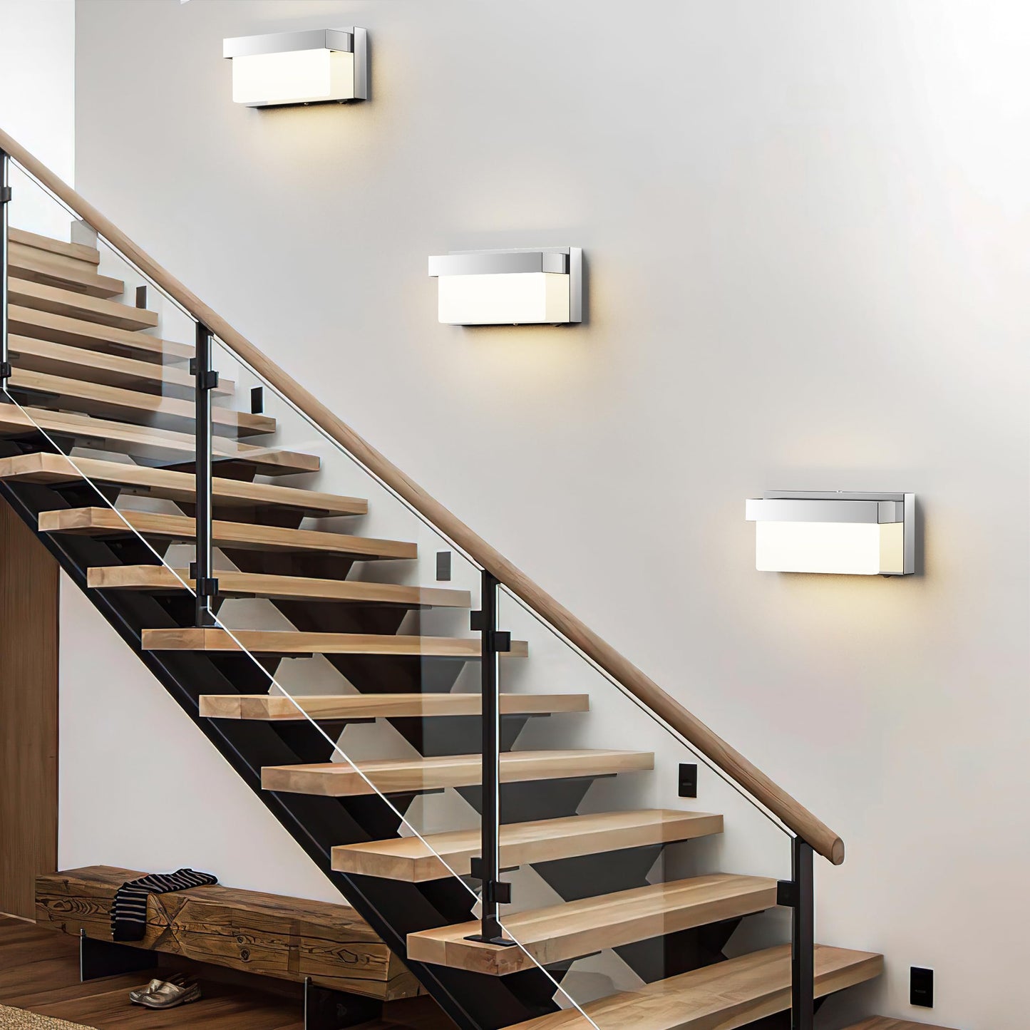 Lightinn Wall Sconce Chrome Wall Light With On/Off Switch 8 Inch Led Wall Lamp Acrylic Lampshade 4000K Sconce Wall Lighting