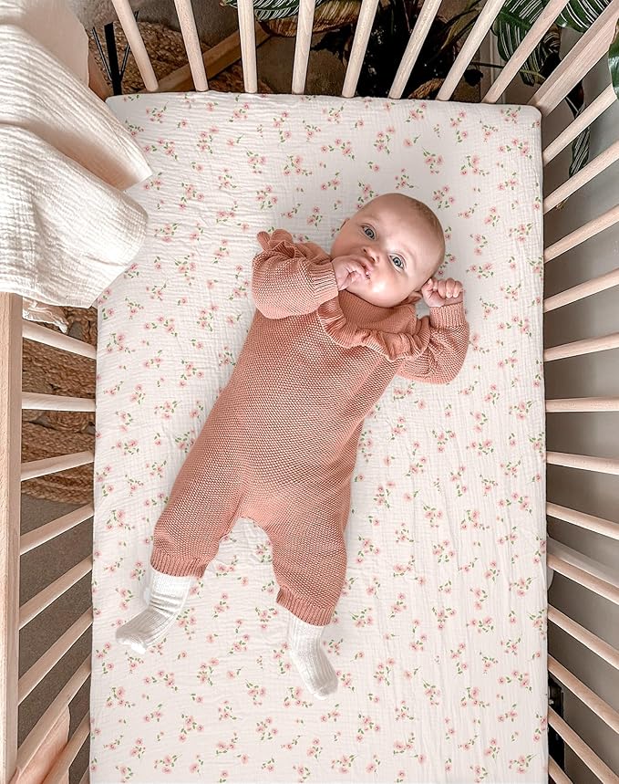 Pack and Play Sheets for Baby Boy and Girl 2 Pack, Neutral Muslin Cotton Pack N Play Mattresses Sheet 27"x39", Muslin Nursery Bedding Soft and Breathable Comfort (Rosy)