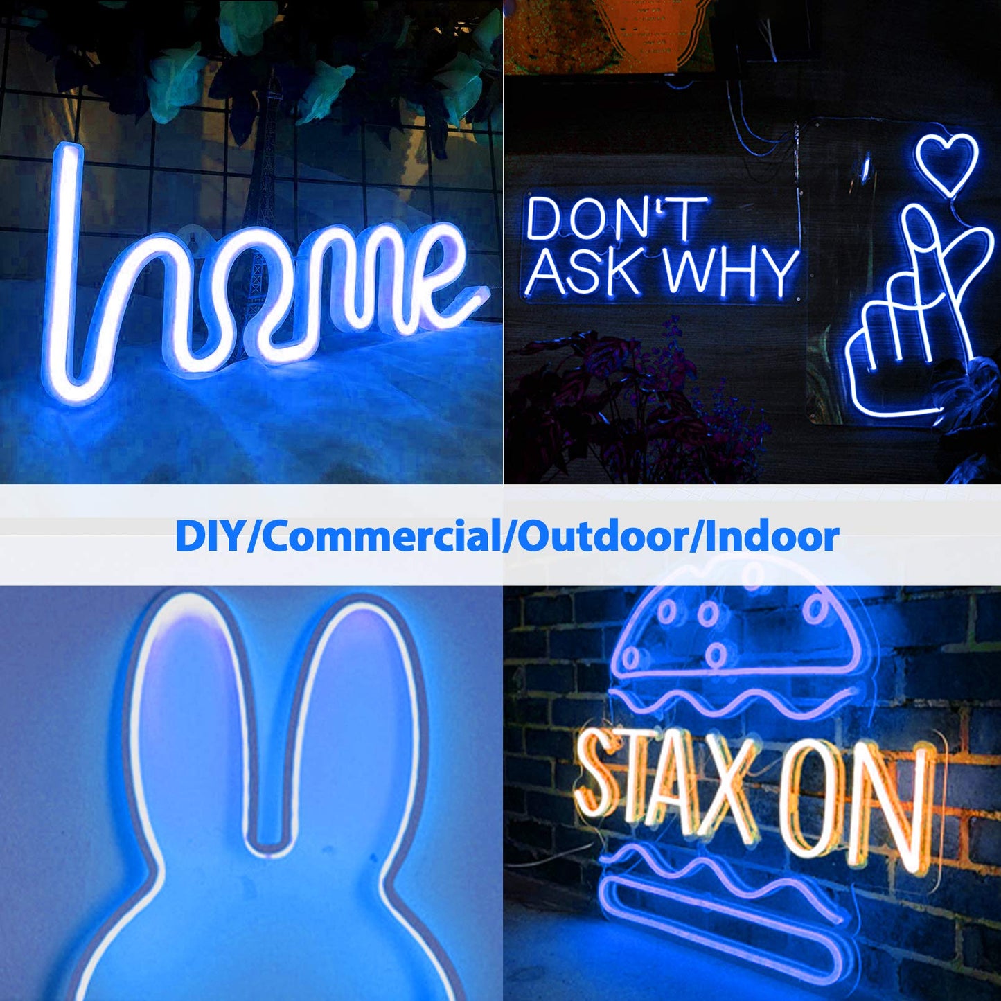 Lamomo LED Neon Flex Light Strip, 16.4ft Blue, 12V Waterproof Silicone Rope Light for Indoor/Outdoor Décor