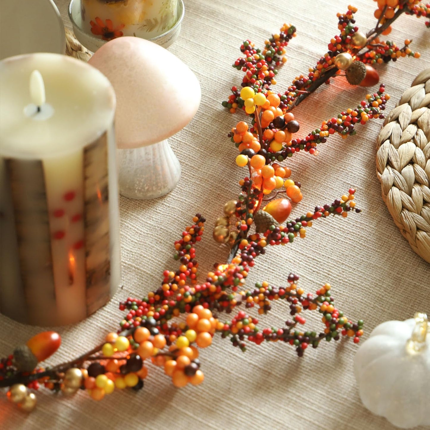 Sunset Home Fall Garland With Lights 6.5Ft Battery Operated Halloween Lights With Remote Control - 25 Leds Warm Orange Fall Fairy Lights For Thanksgiving Halloween Mantle Table Fall Decorations