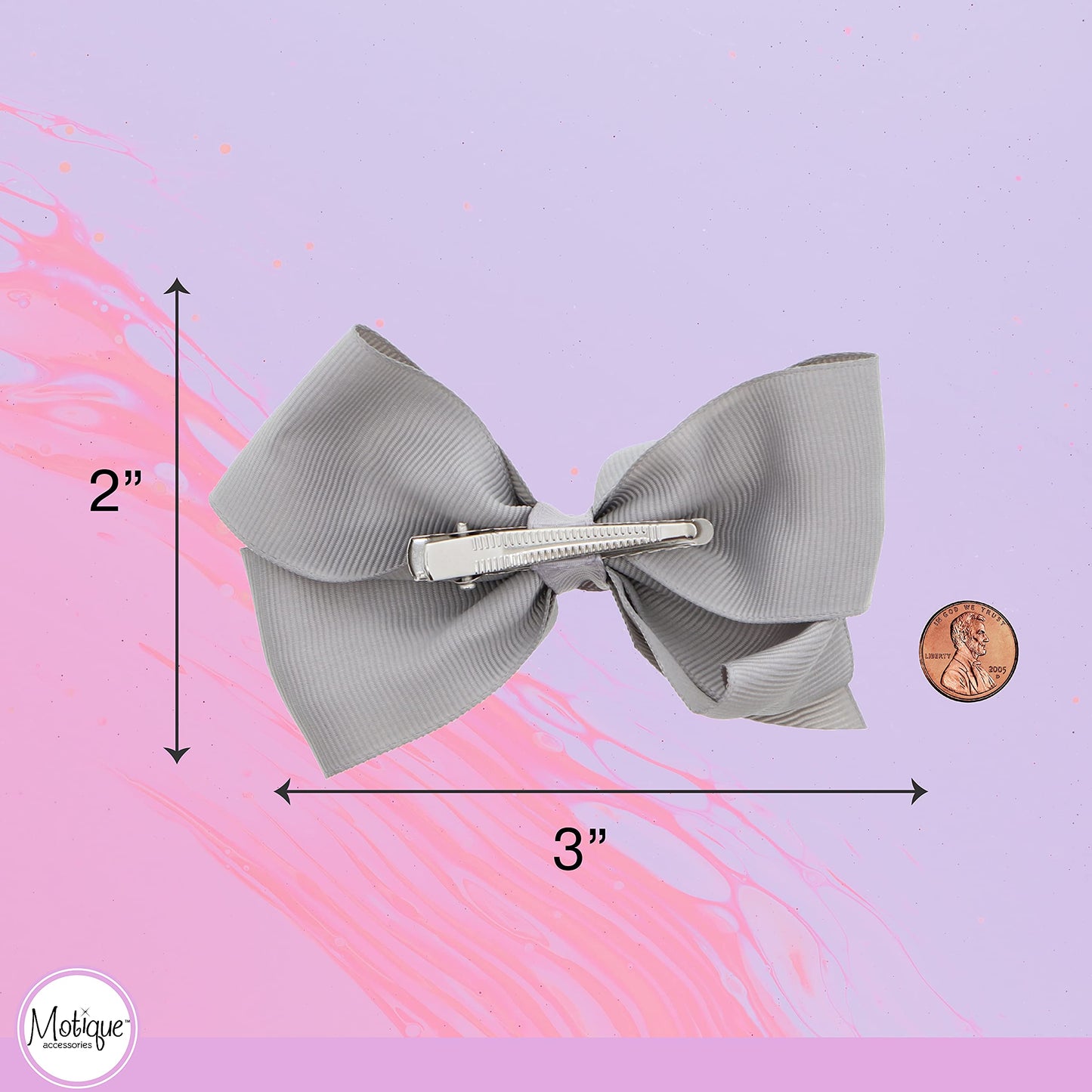 3 Inch Grosgrain Bow for Little Girls- Set of 2 (Grey)