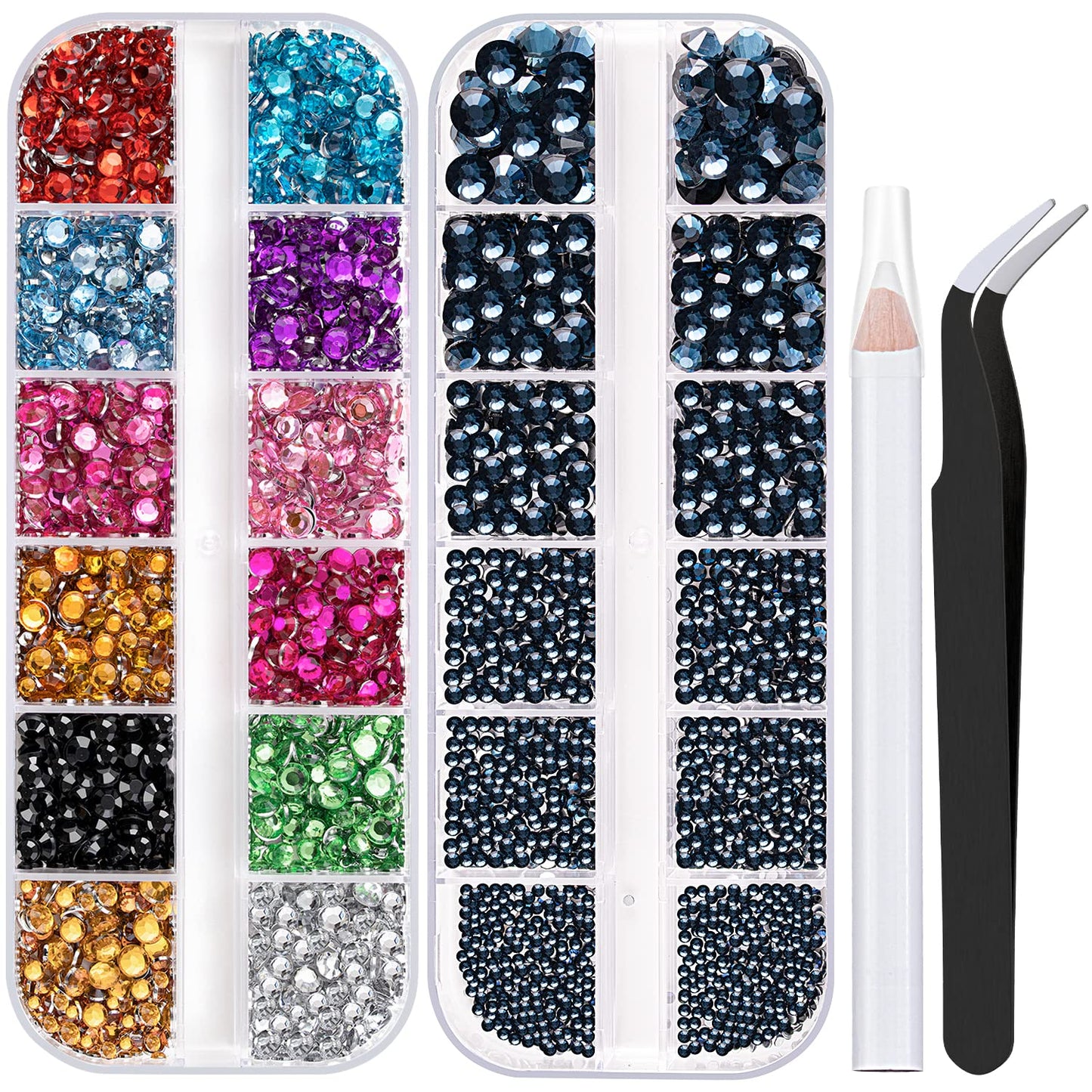 Two Packs of Flatback Rhinestones 4520 Pcs Colorful Nail Art Rhinestones Flatback Crystal Colorful+Navy Blue Rhinestone with Pic