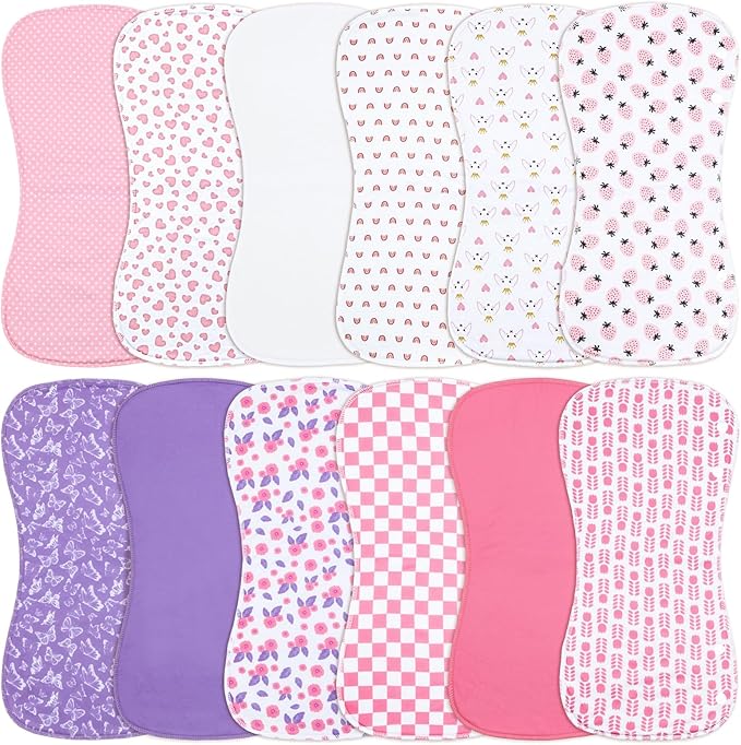 Baby Burp Cloths &Baby B.ibs 2-in-1 Design 3 Layers Thicken Cotton Absorbent and Soft Spit Up Burping Rags Set for Newborn (Multicolor-02)