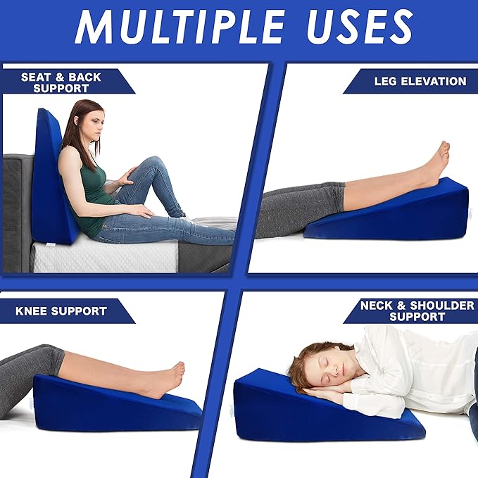 Bed Wedge Elevator for Acid Reflux, Sleeping, Posture Control, Surgery Recovery, 7.5 inch Lift. Royal Blue Polyester Cover