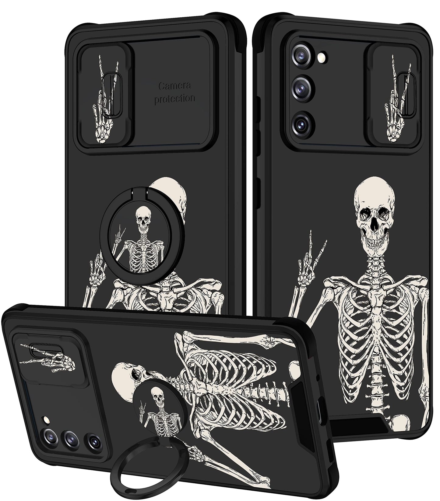 Goocrux [2in1 for Samsung Galaxy S20 FE 5G Case Skull Skeleton for Women Girls Cute Gothic Phone Cover Horror Design with Slide Camera Cover+Ring Holder Fun Spooky Boys Cases for S20FE 6.5 -Like New