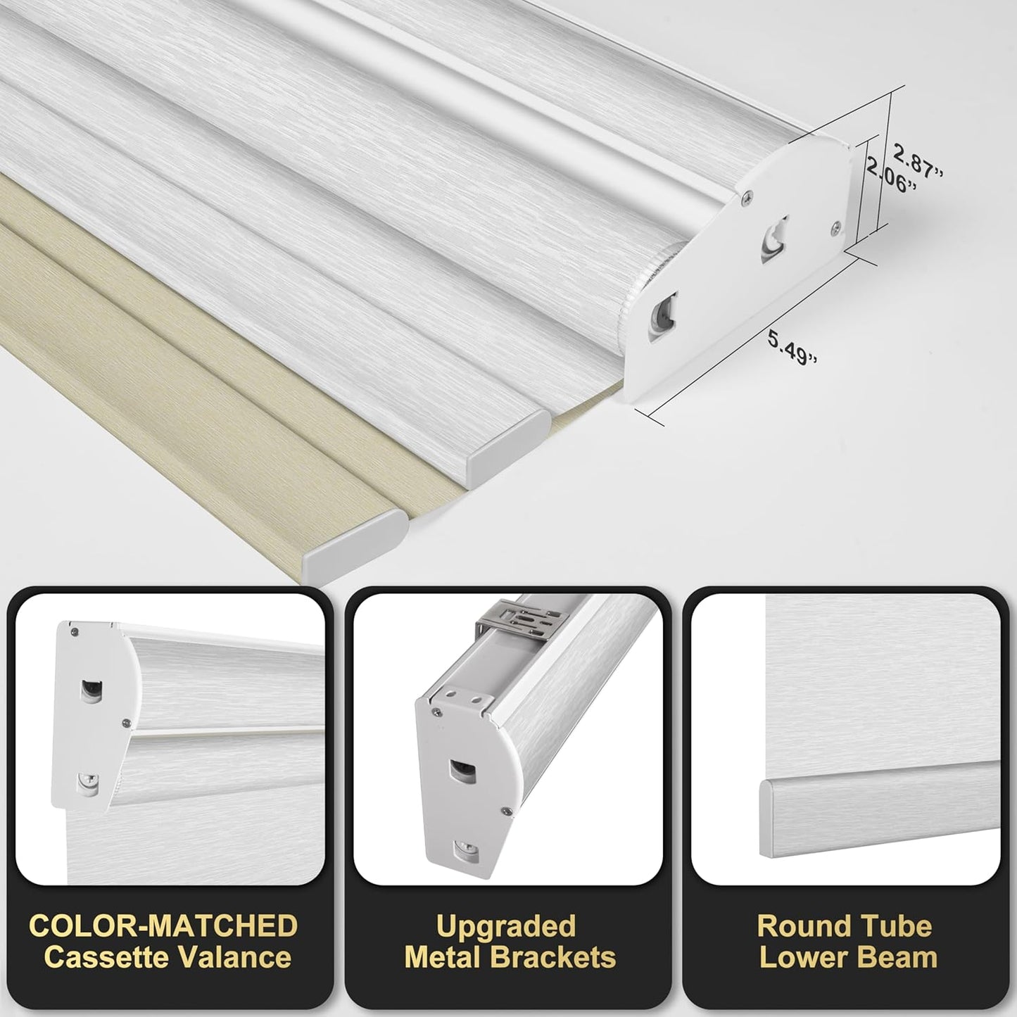 BERISSA Cordless Dual Roller Shades with Cassette Valance, Double Window Shades - Blackout and Light Filtering, Day and Night for Home, Office, Door. Beige and White. 76 W x 44" H