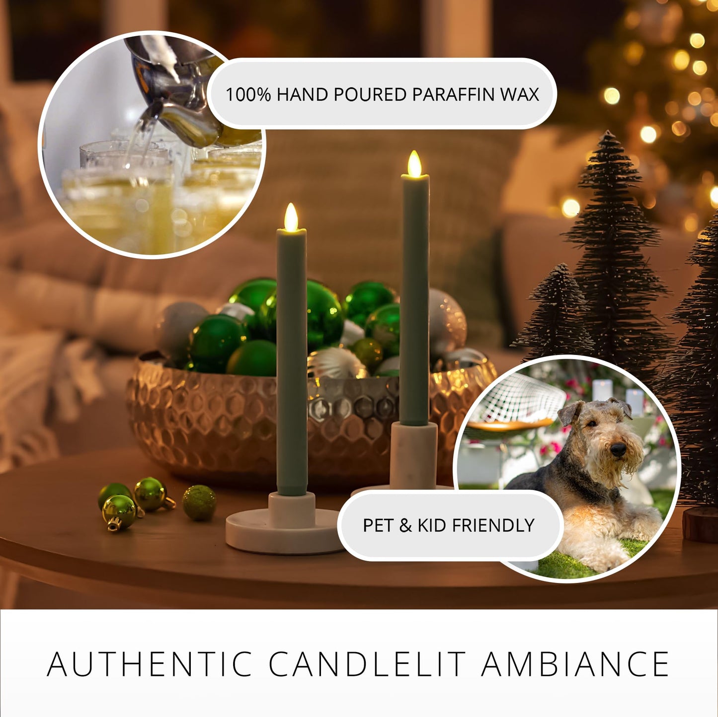 Luminara - Flameless Battery Operated Taper Candle - Iceberg Green - Pack of 2-1x9.75 - LED Flickering Flame - Realistic Safe for Home Kids and Pets