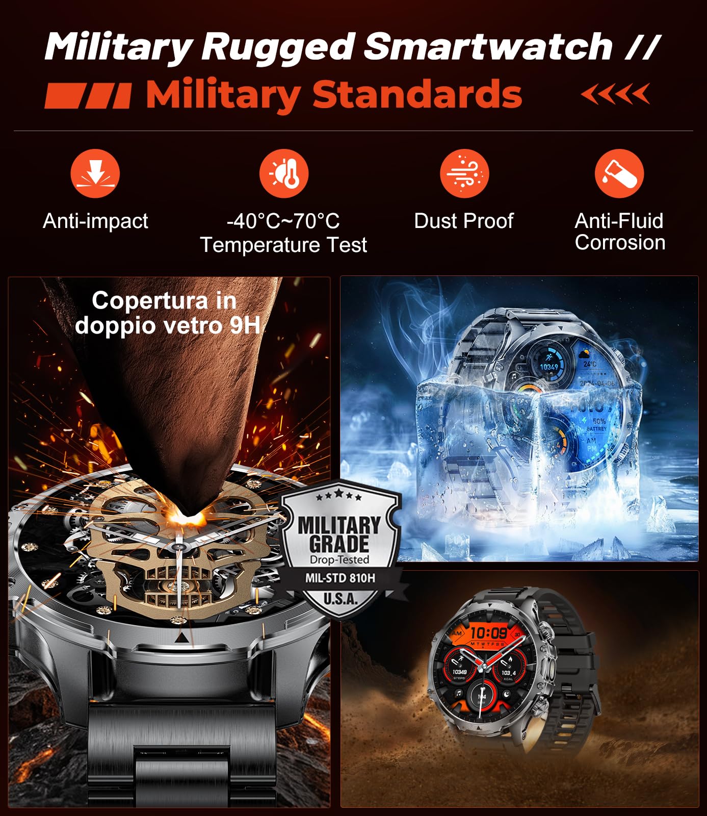 Smart Watches for Men(Answer/Make Calls) with LED Flashlight, 1.85"HD Screen Outdoor Sports Smartwatch ,800mAh Battery,Heart Rate/SpO2/Sleep Monitor 5ATM Waterproof Fitness Tracker for Android iOS