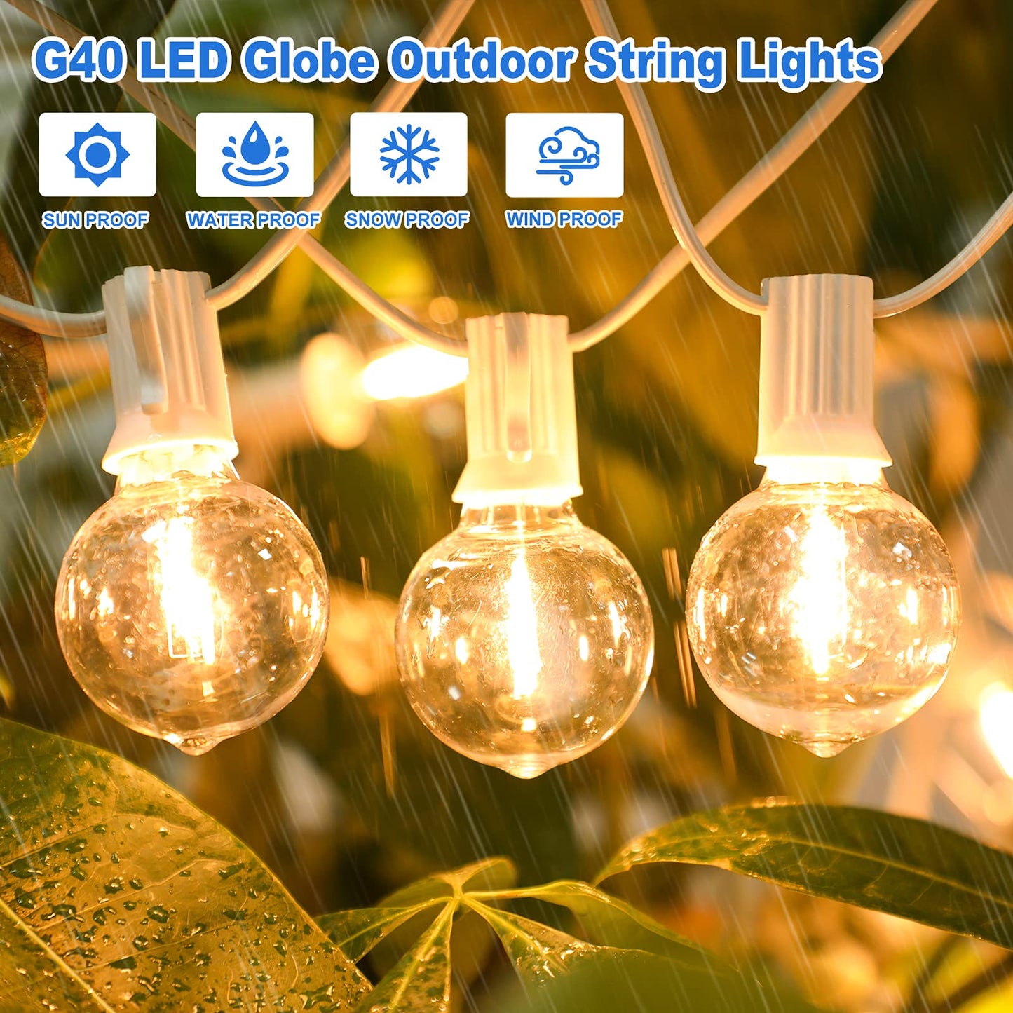 Bosceos G40 LED Globe String Lights - 25FT Dimmable, Shatterproof, Waterproof, White Wire, Model GYPC-O12LAU