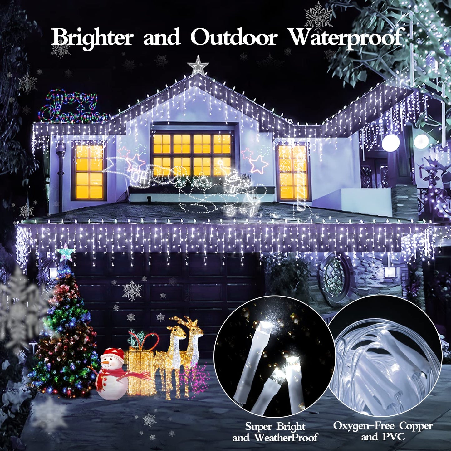 Flvoecn 480 Led Christmas Lights, 49Ft Cool White Indoor/Outdoor, Waterproof, 8 Modes, Timer, Dimmable, Model Bg-Cl3M3-306L