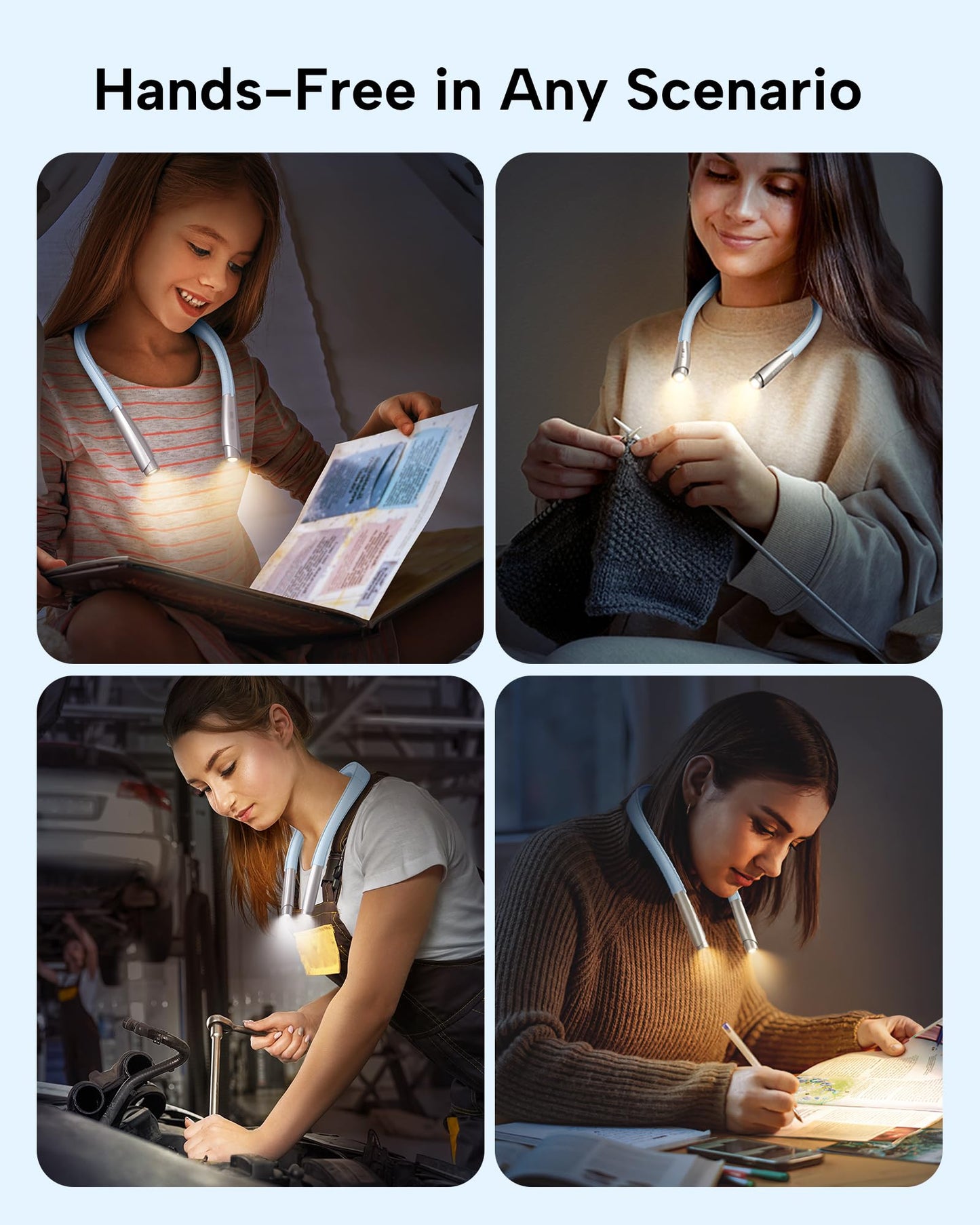enclize LED Neck Reading Light, 9 Brightness Levels, Lightweight, Light Blue, Model SE-Es04