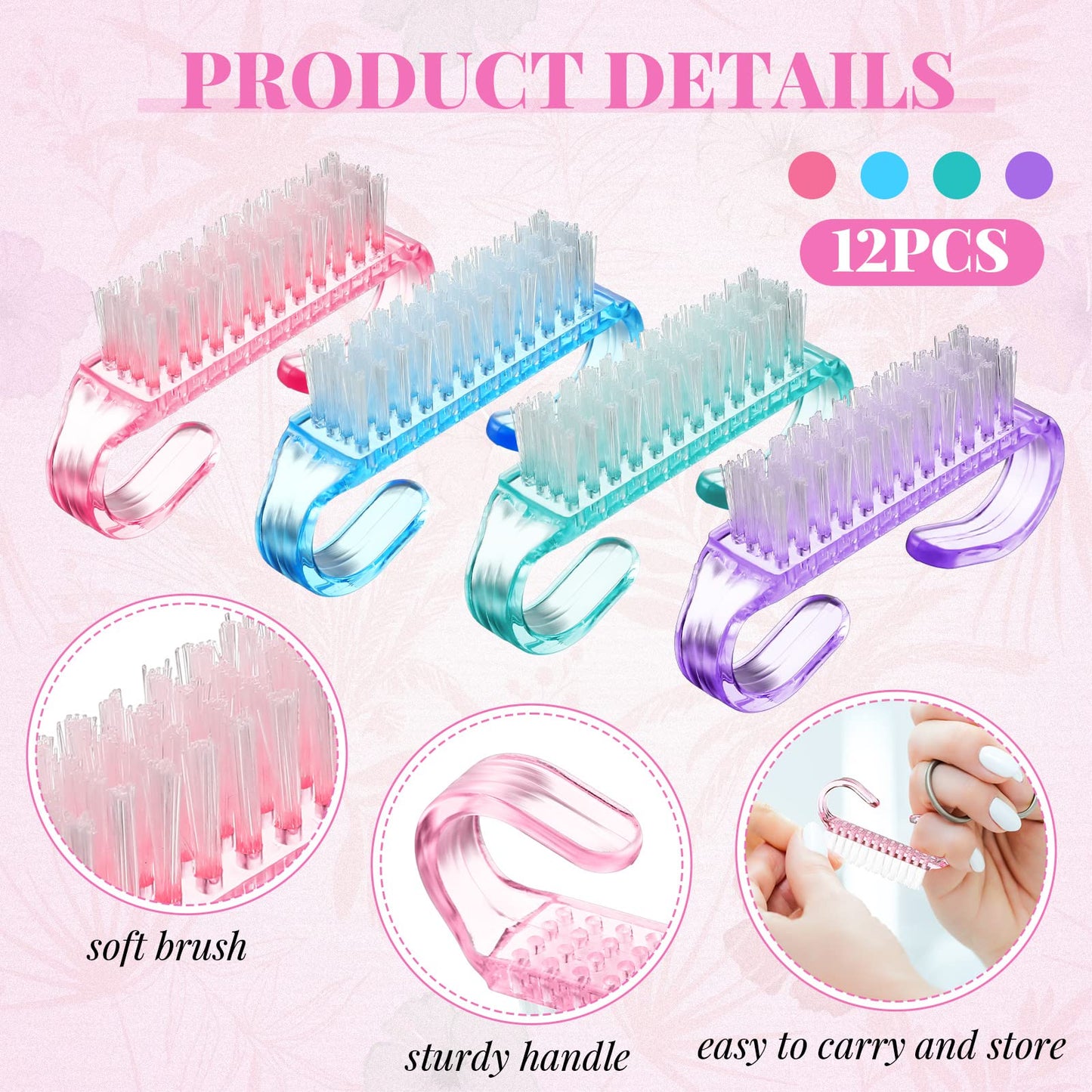 Patelai 12 Pcs Handle Grip Nail Brush Bulk Colorful Nail Scrubber Fingernail Brushes Hand Toes Cleaning Brushes Pedicure Scrubbi