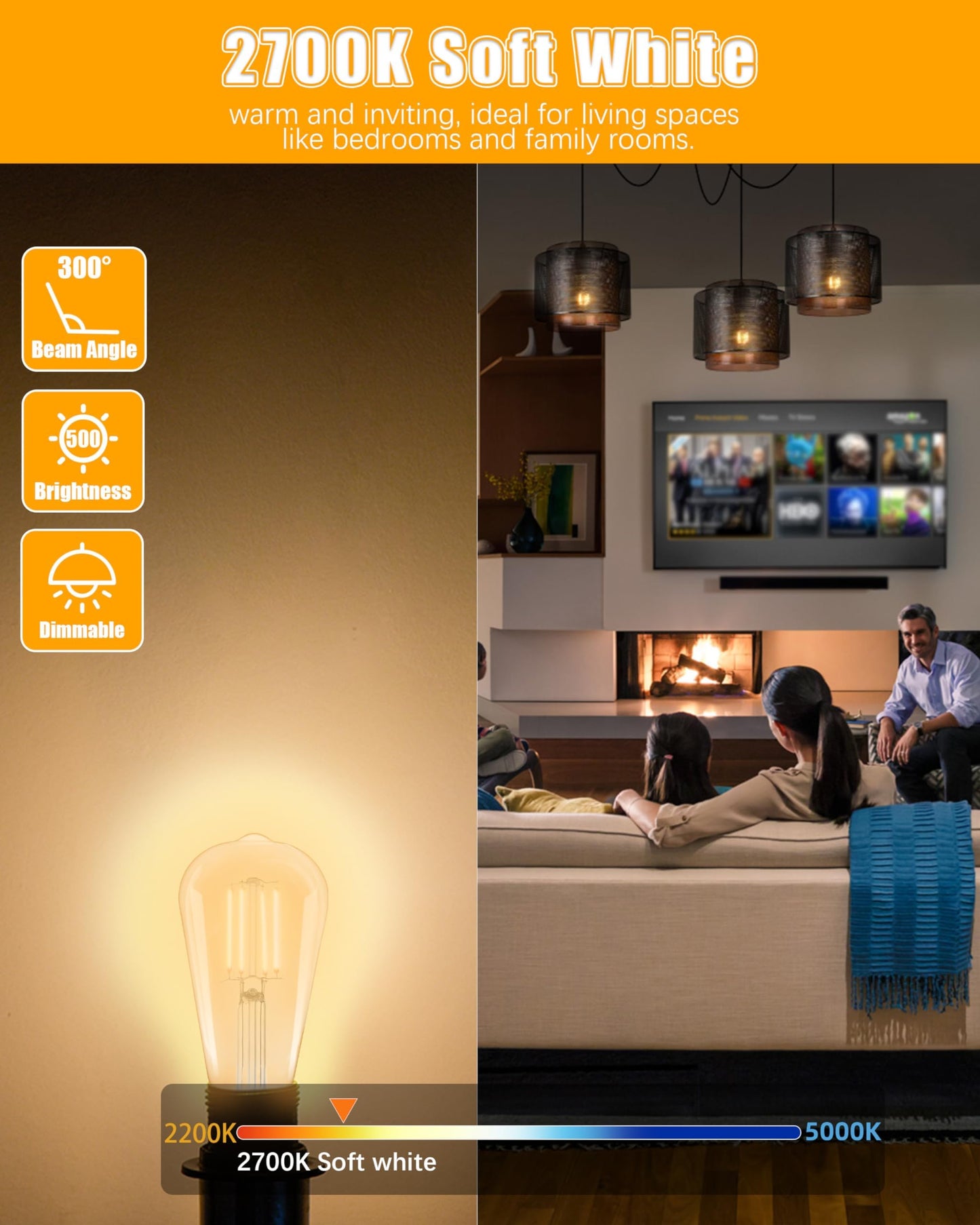 MASTERY MART Vintage Edison Bulbs, E26 LED Dimmable 5.5W, 16 Pack, 2700K Soft White, Clear Glass, Model MM-ST19