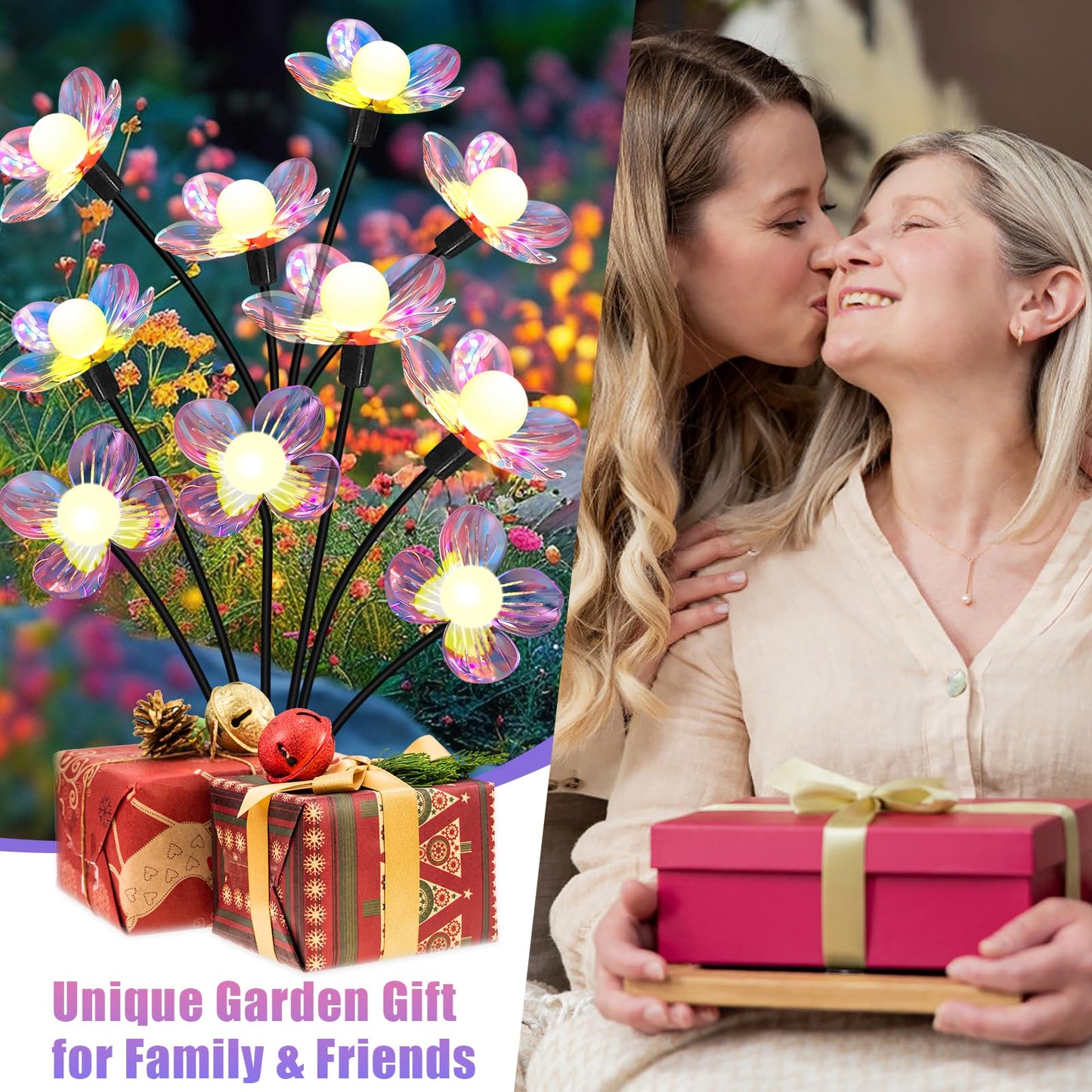 NBQQ Solar Firefly Lights - 4-Pack Waterproof Outdoor Decor, Iridescent Petals, Warm White Glow, Upgraded Flowers Swaying