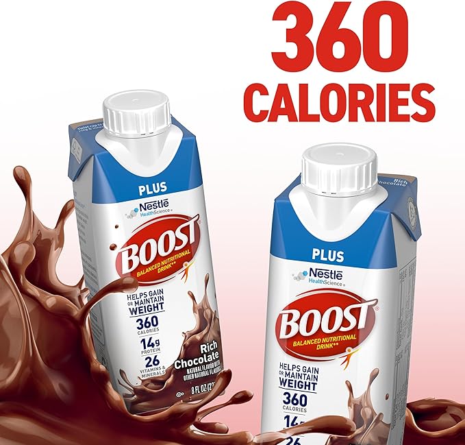 BOOST Plus Nutritional Drink, Rich Chocolate, 8 fl oz (Pack of 24)