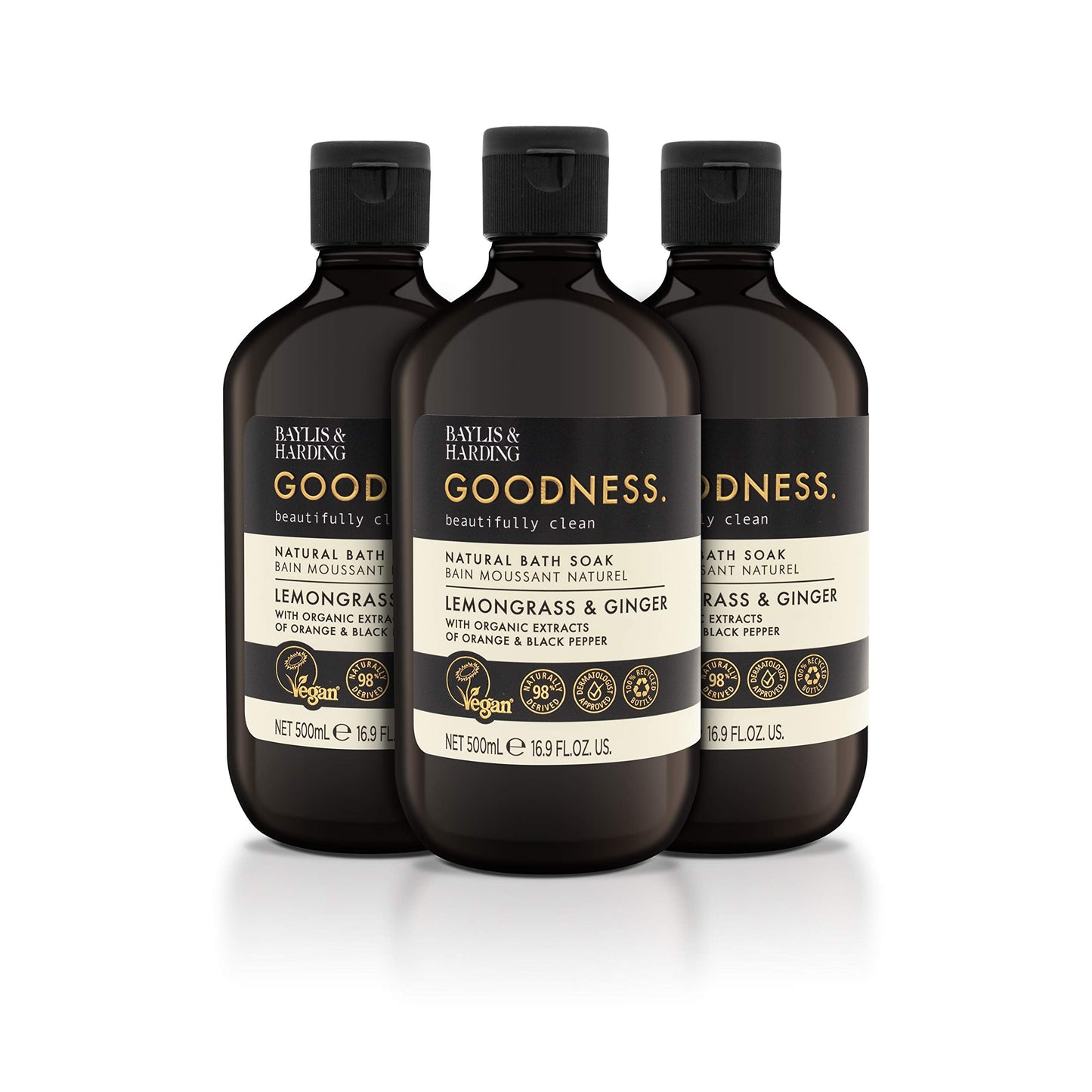Baylis & Harding Goodness Lemongrass & Ginger Bath Soak, 500 ml (Pack of 3) - Vegan Friendly