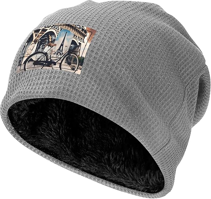 Romantic Paris Eiffel Tower Bycicle Print Lightweight Waffle Pullover Hat Men Women Winter Headwear Outdoor Camping Travel