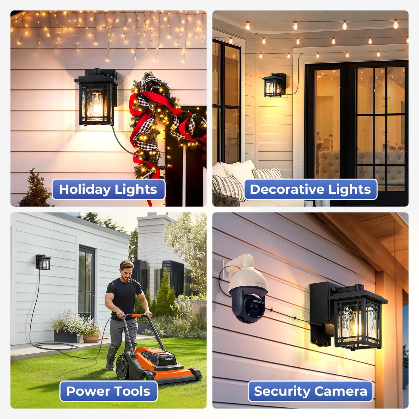 Opaxis 2-Pack Porch Light With Gfci Outlet  Black Dusk To Dawn Outdoor Lantern Wall Mount  Modern Outdoor Sconces Wall Lighting With Glass Shade  Waterproof Outdoor Light Fixtures For House  Garage